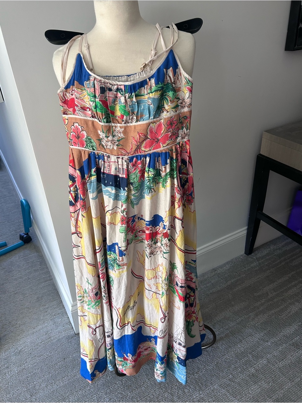 Christian Lacroix Multicolor Floral Sundress in Blue and Coral